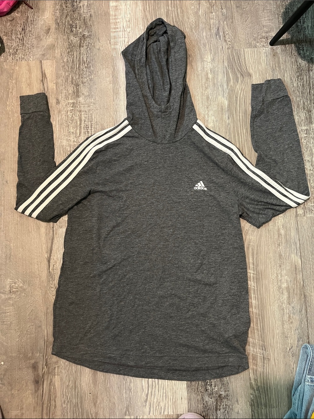 adidas Charcoal Gray Hoodie with White 3-Stripes